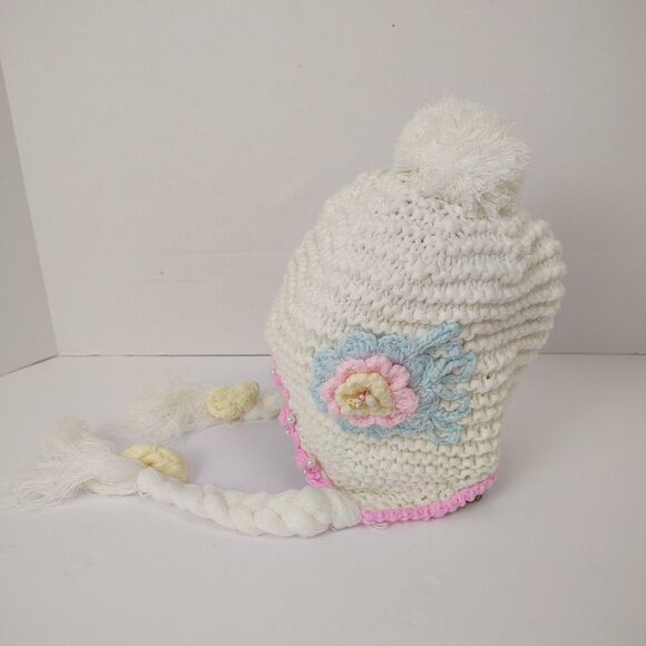 Handmade Crochet Pastel Beanie Winter Hat Older Child / Small Adult Flowers #8 - Picture 2 of 4
